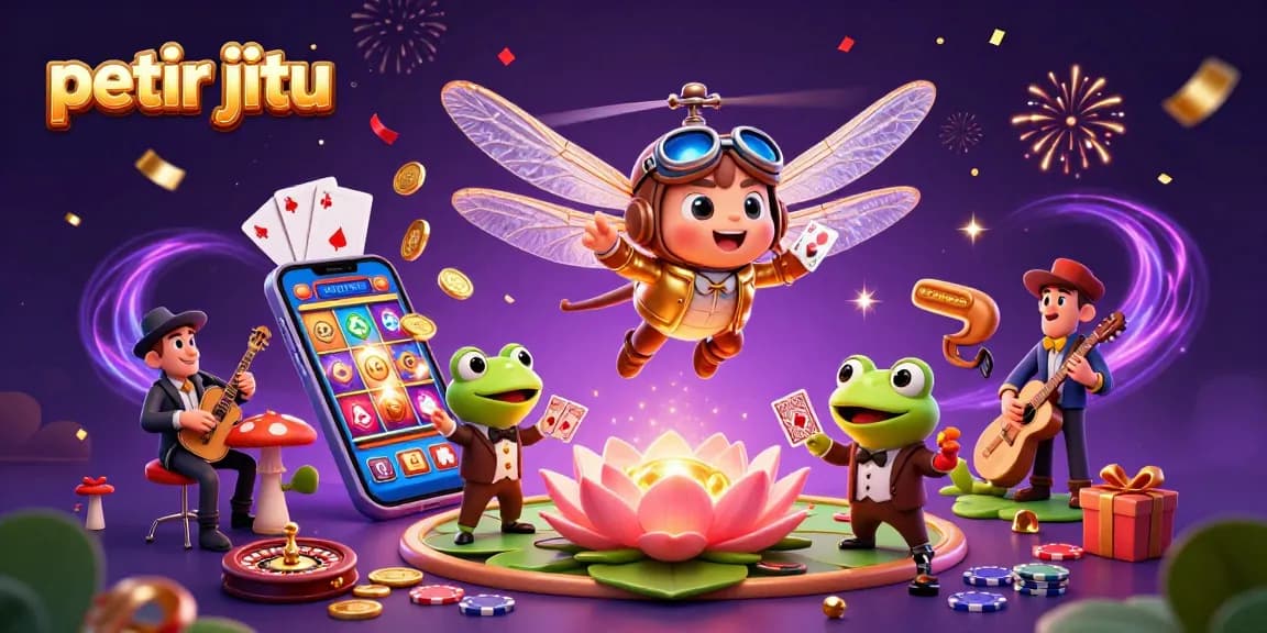 Petir jitu menampilkan croupier katak dan pilot kapung dalam suasana kasino yang meriah
