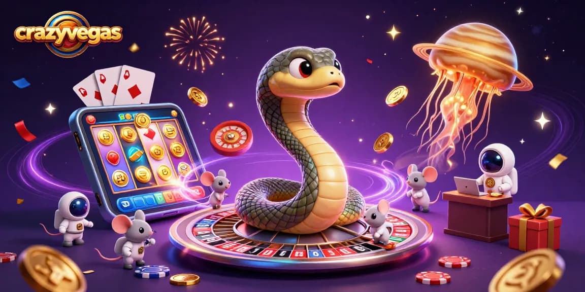 Bet big on crazyvegas with a vibrant cosmic casino scene featuring Apollo's favorites and jackpot elements.