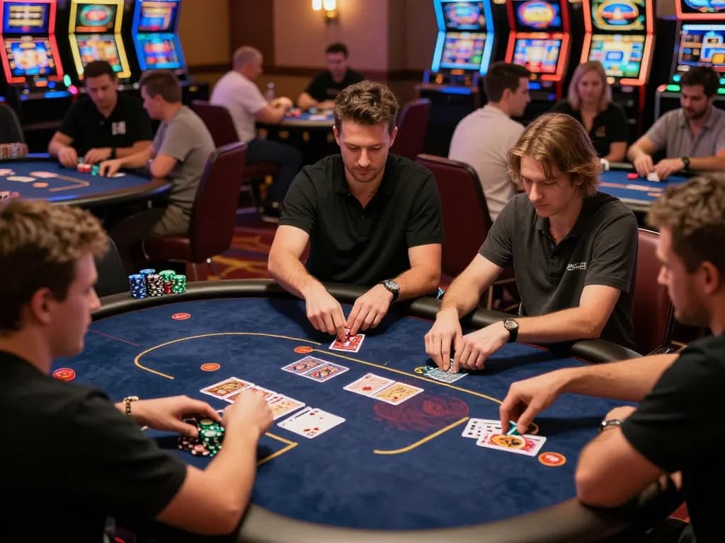 tip88 engaging poker players in a high-stakes casino environment highlighting strategic gameplay.