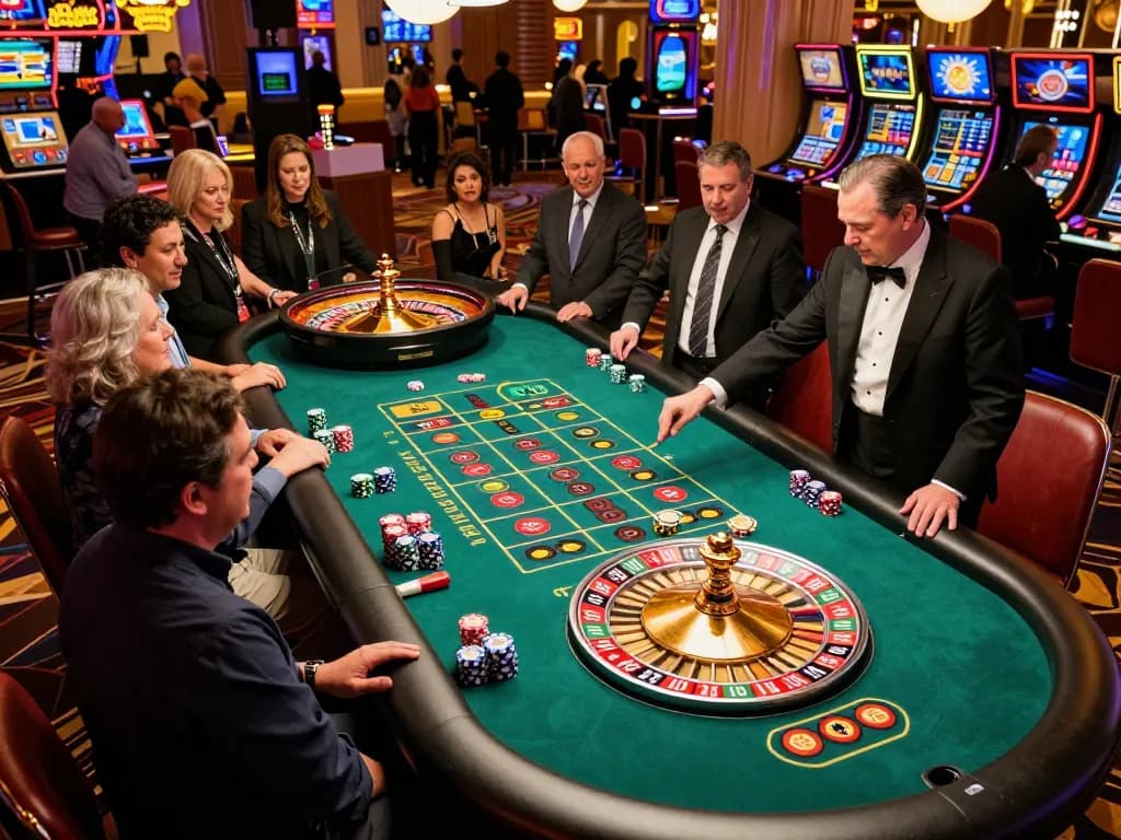 Players engaging at the roulette table in a vibrant casino atmosphere, highlighting strategic bets with du88 excitement.