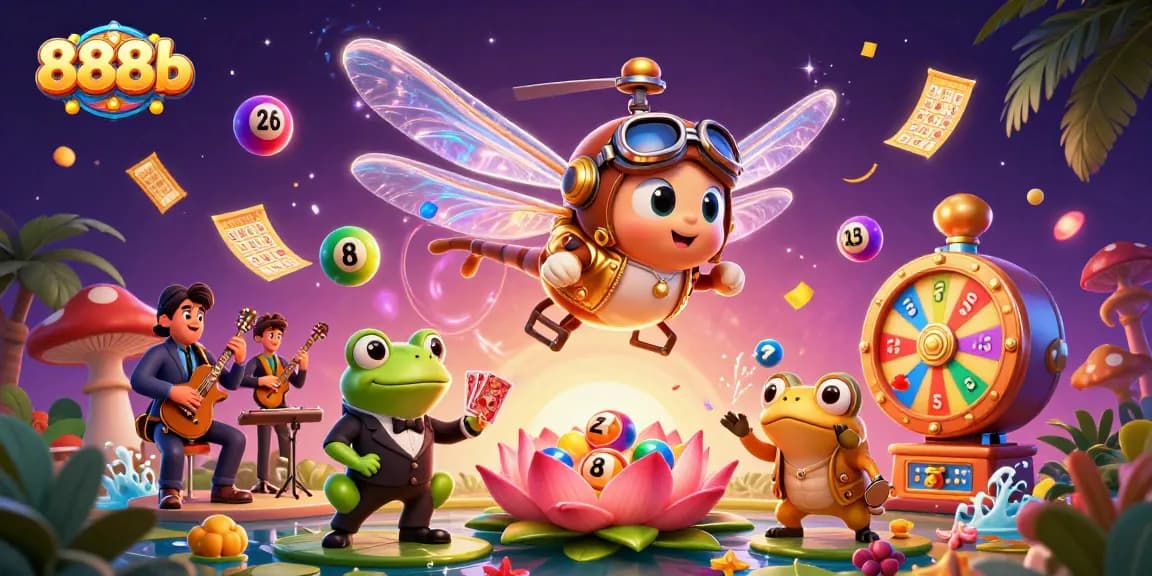 Experience the excitement of 888b as a dragonfly pilot and frog croupier bring vibrant casino adventures to life.
