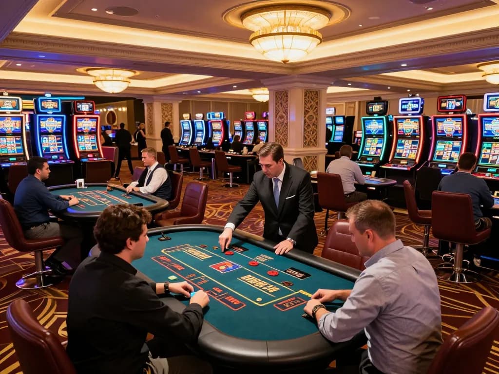 Engaged players experiencing the excitement at say88 nhà cái casino, featuring vibrant game tables and ambient lighting.
