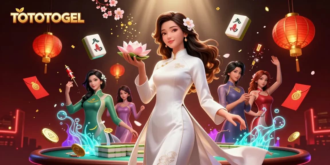 Engage with TOTOTOGEL's vibrant online casino scene featuring a graceful Asian woman.