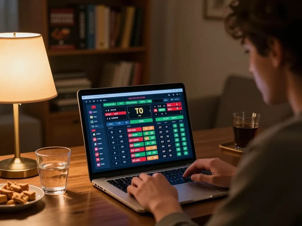 Engaged in Trực Tiếp Bóng Đá with an online betting platform at home, warm ambiance and strategy notes