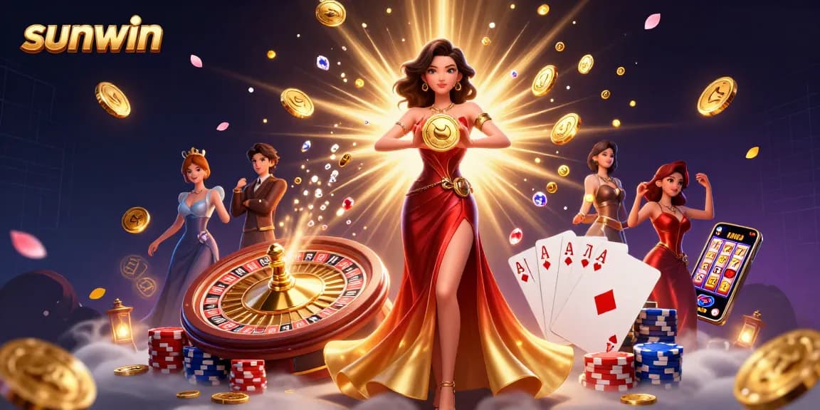 Transform your luck at sunwin with beautiful 3D illustration of Asian woman winning big at a casino.