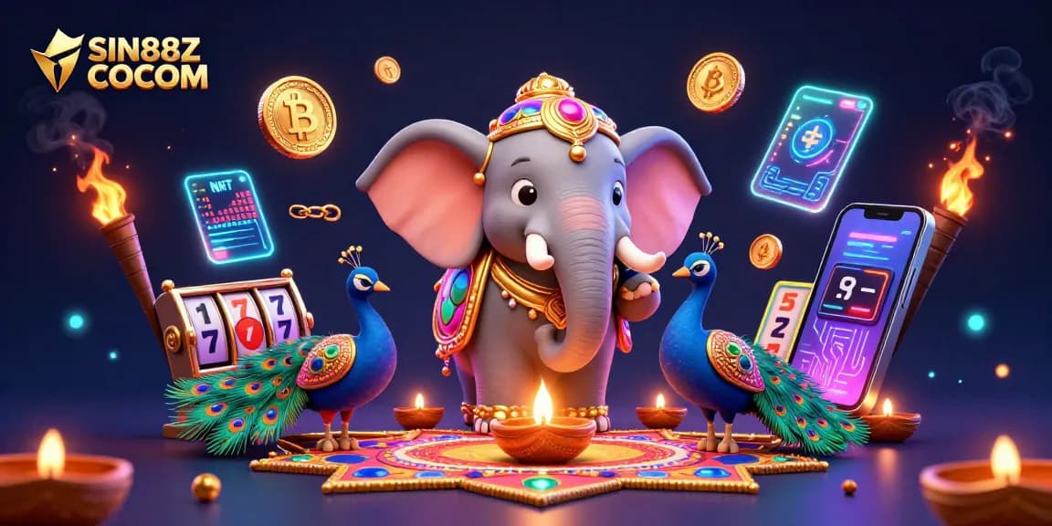 Spin the reels at SIN88Z COCOM with vibrant colors and captivating characters in a rich casino scene.