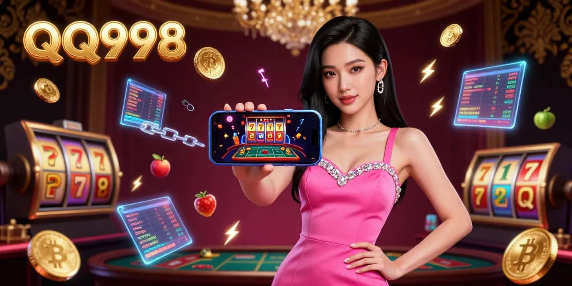 Play thrilling games at QQ998, showcasing a modern live dealer experience in vibrant 3D.