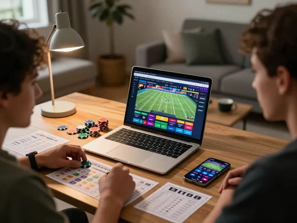 Engaging in sports betting on BET88's platform at a cozy home setup