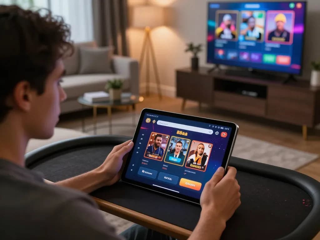 Engaging online casino scene with 88aa đăng nhập interface displayed on player's tablet.