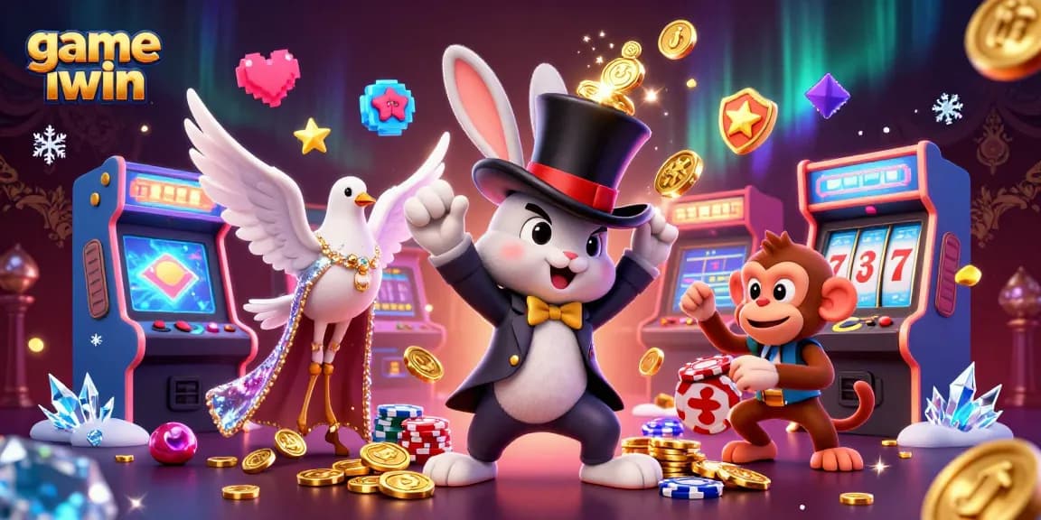 Engage with the game iwin featuring a lively scene of coins, characters, and gaming excitement.