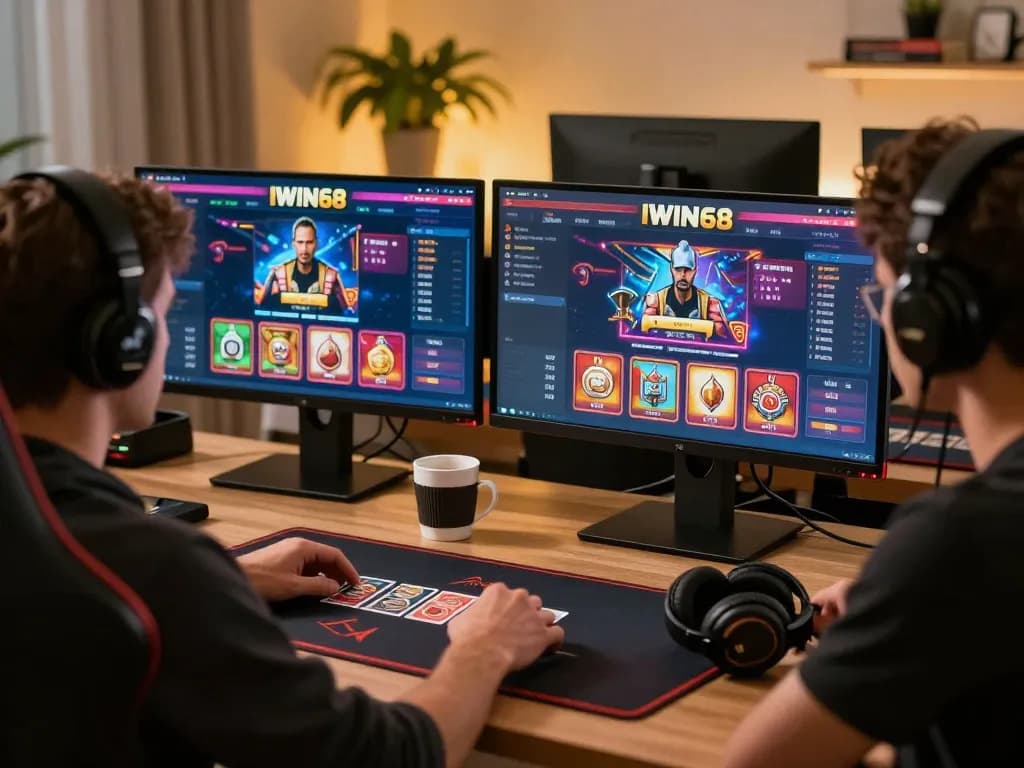 Experience exciting gameplay with IWIN68 on multiple screens in a cozy gaming setup