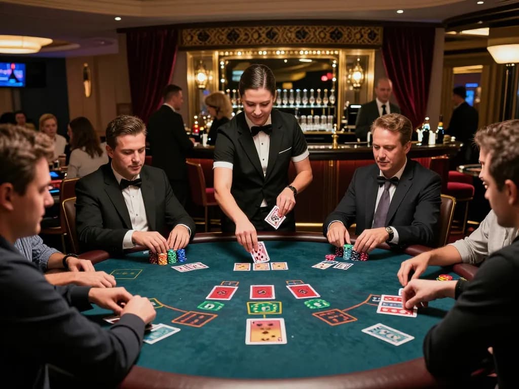 Players engaging in a thrilling game at SC88 live casino blackjack table, showcasing expert dealer and luxurious atmosphere