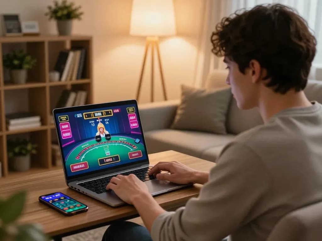 Engaging in online blackjack at ligasedayu with ambient lighting and a cozy gaming setup.