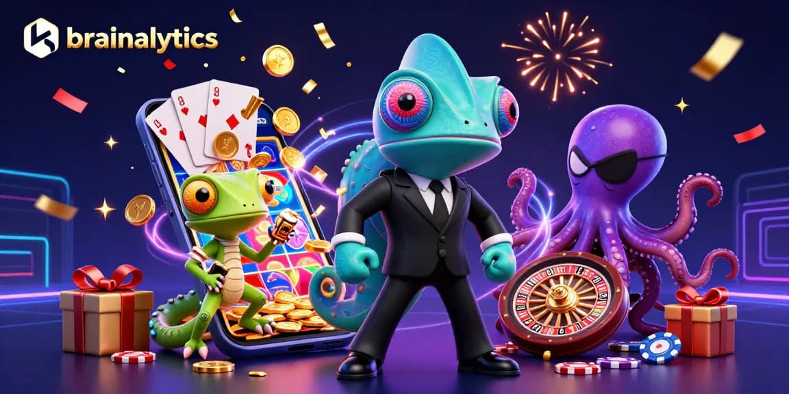 Experience thrilling gaming action with brainalytics as iconic characters interact with vibrant casino elements.