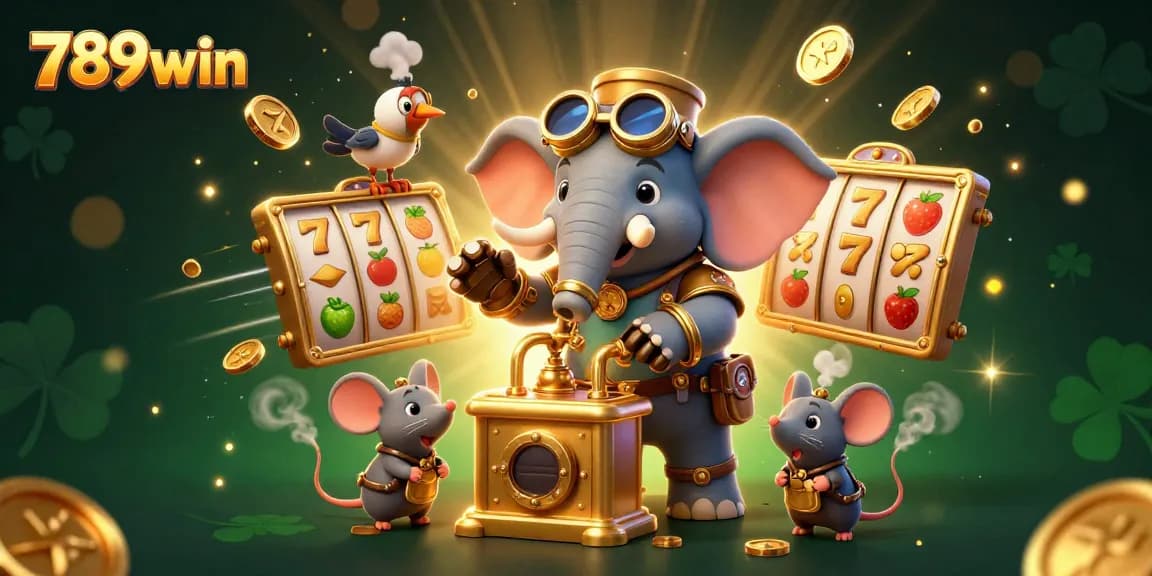 Experience thrilling slots at 789win with this vibrant steampunk casino scene featuring dynamic game elements.