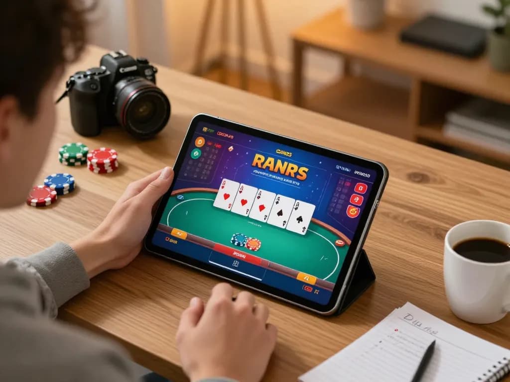 Engaging in an online poker game on PUB88, showcasing a player’s strategy and relaxation in a cozy home