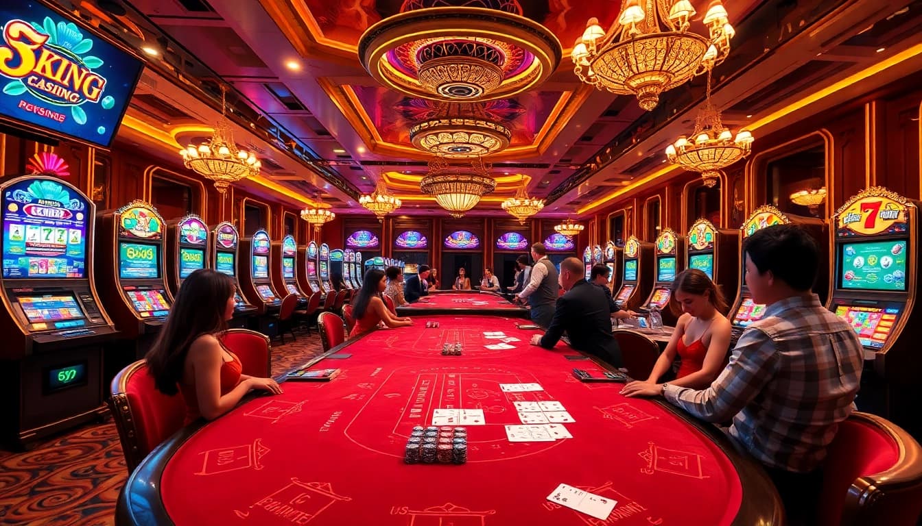 A thrilling scene featuring lively baccarat gameplay and the vibrant ambiance of trang chủ 79king casino.
