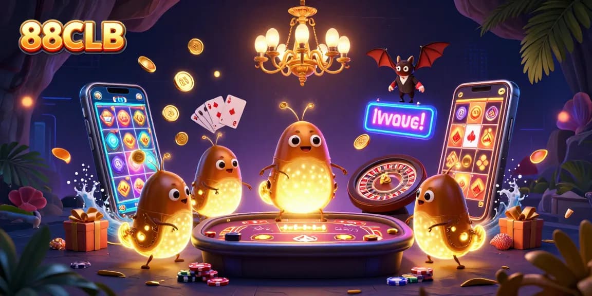 Experience winning thrills at 88CLB's illuminated cave casino featuring dynamic gaming elements.