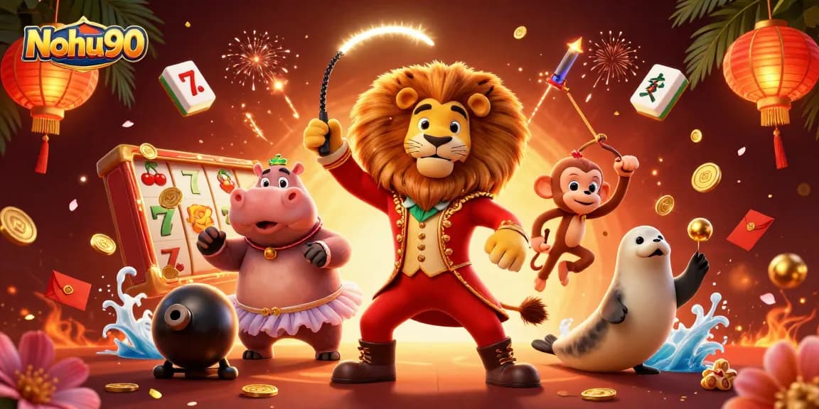 Nohu90 elevates play with casino characters in a vibrant and dynamic slot game scene.
