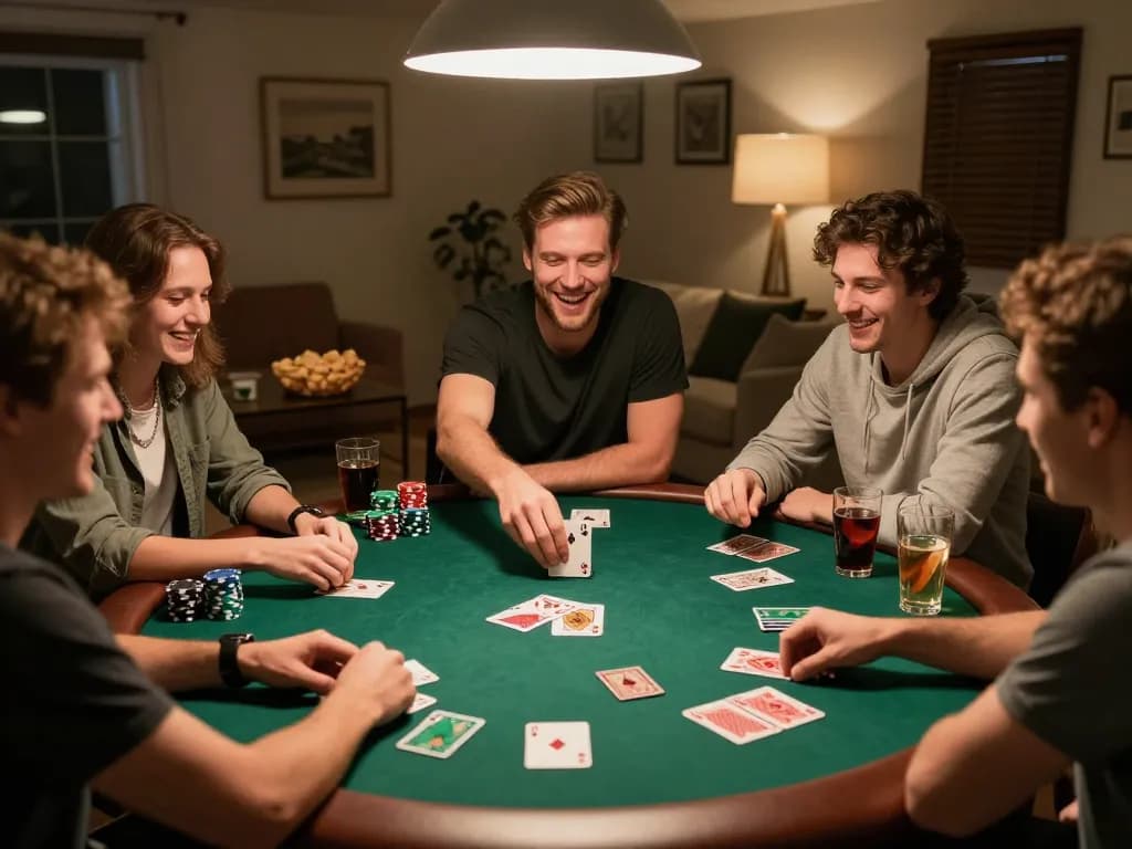 Enjoying a home poker night with friends while lucky88 đăng nhập to join exciting games together.
