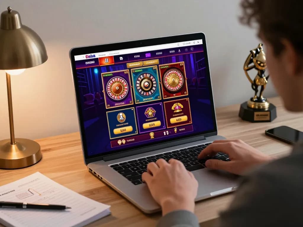 Engaging online gaming session on nk88 platform, showcasing vibrant casino games on laptop.