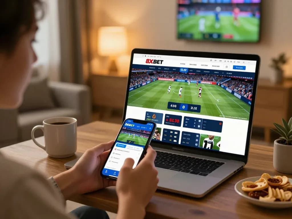 Engaging with the 8xbet app for sports betting at home, showcasing exciting live odds.
