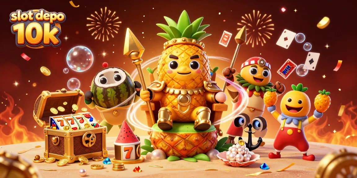 Experience the thrill of slot depo 10k with a vibrant 3D beach casino scene bursting with excitement.