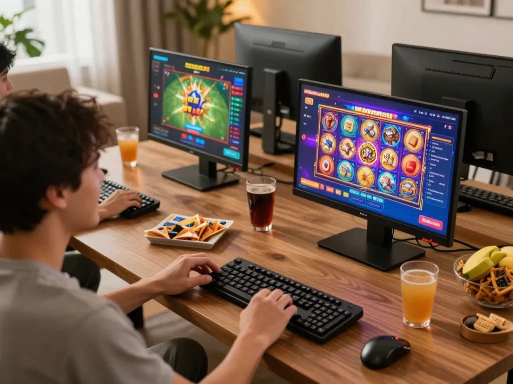 Player engages with INDOSLOT88 resmi mobile games in a vibrant home setting