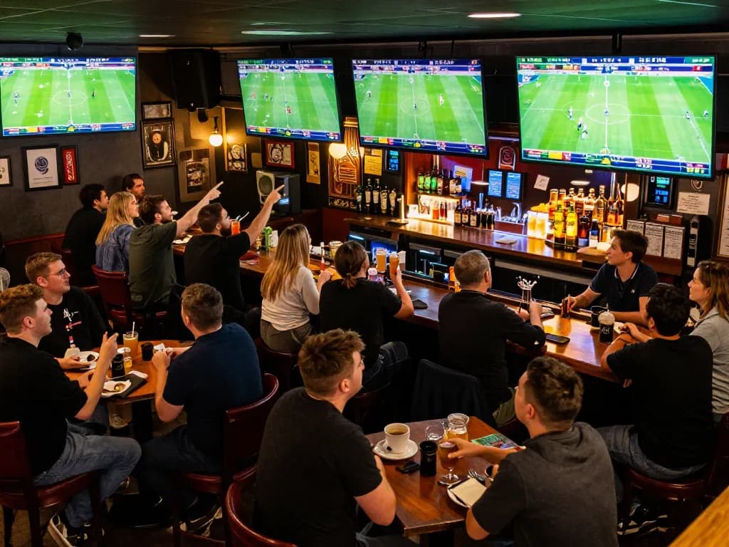 Soi Kèo betting patrons excitedly watching screens during major tournaments