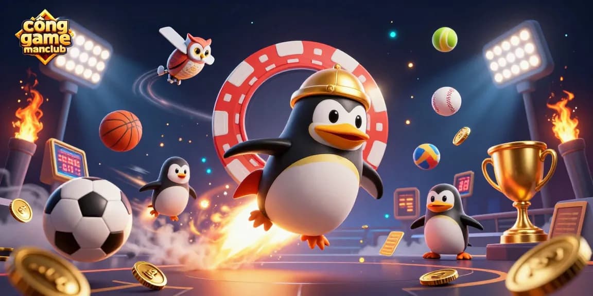 Win big with cổng game manclub, illustrated in a vibrant 3D casino scene packed with action and excitement.