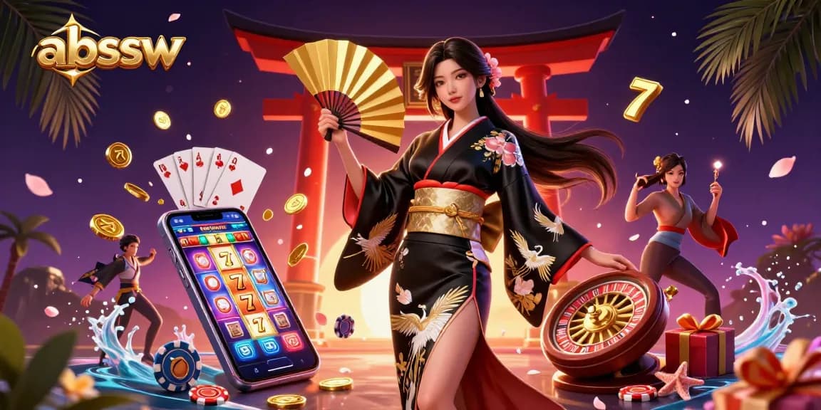 Experience thrilling gaming with abssw in a vibrant, detailed 3D casino illustration.