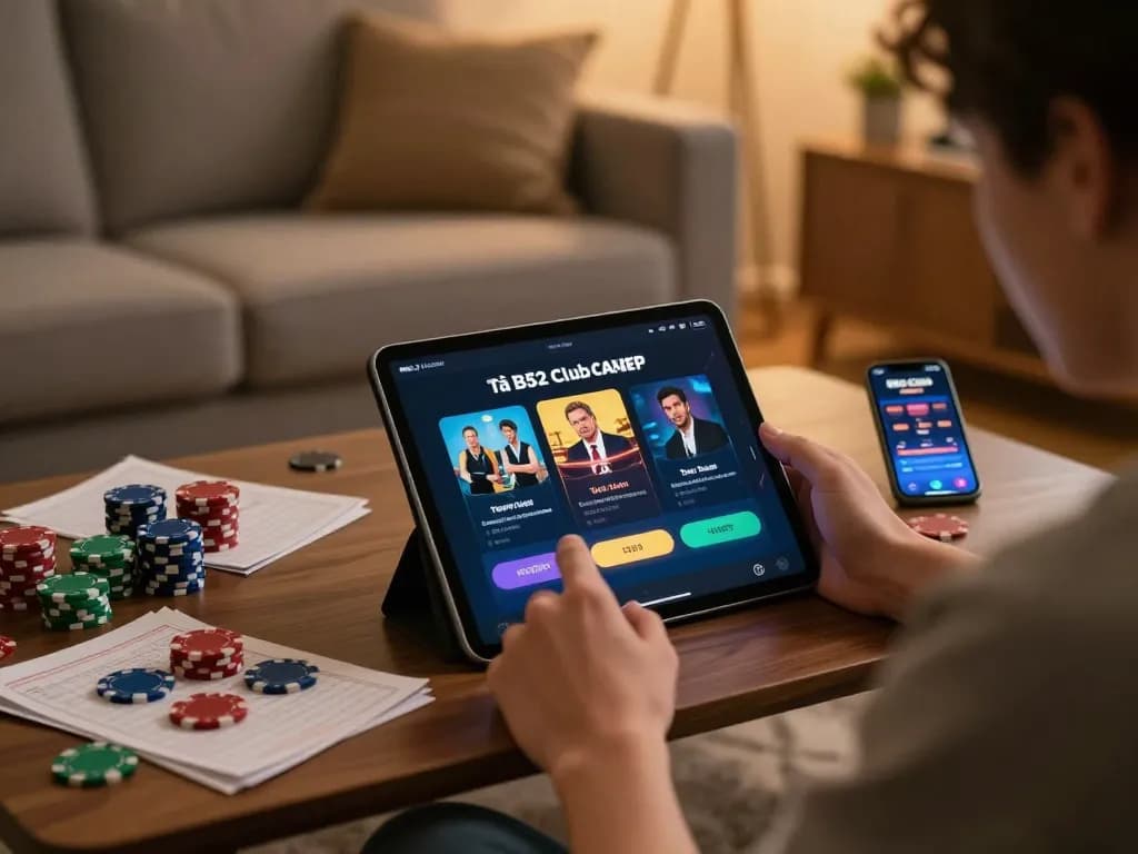 Downloading tải B52 Club app on tablet, showcasing a cozy online gaming environment