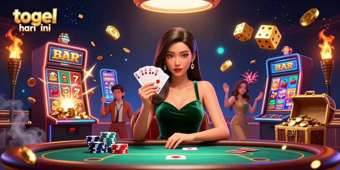 Engage in togel hari ini at a luxurious poker table, featuring stunning casino elements.