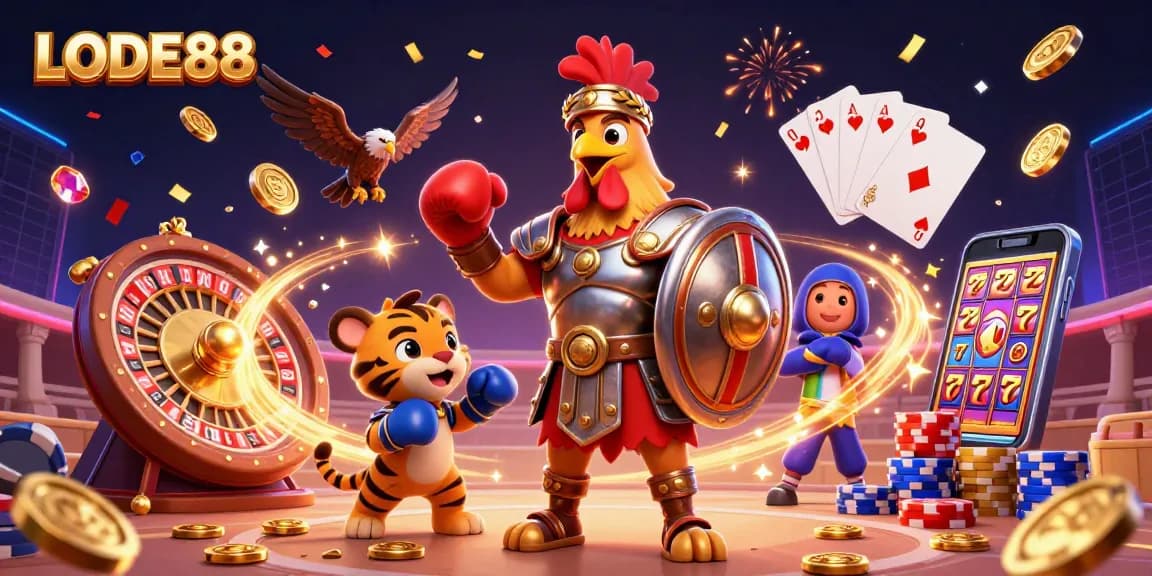 Experience gaming excitement at LODE88 with dynamic 3D visuals of casino elements.