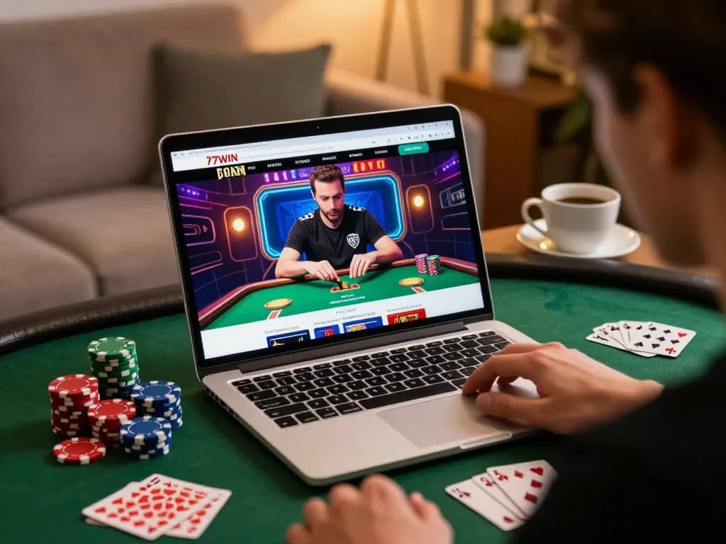 Engaging online gameplay on the 77WIN casino platform with poker chips displayed