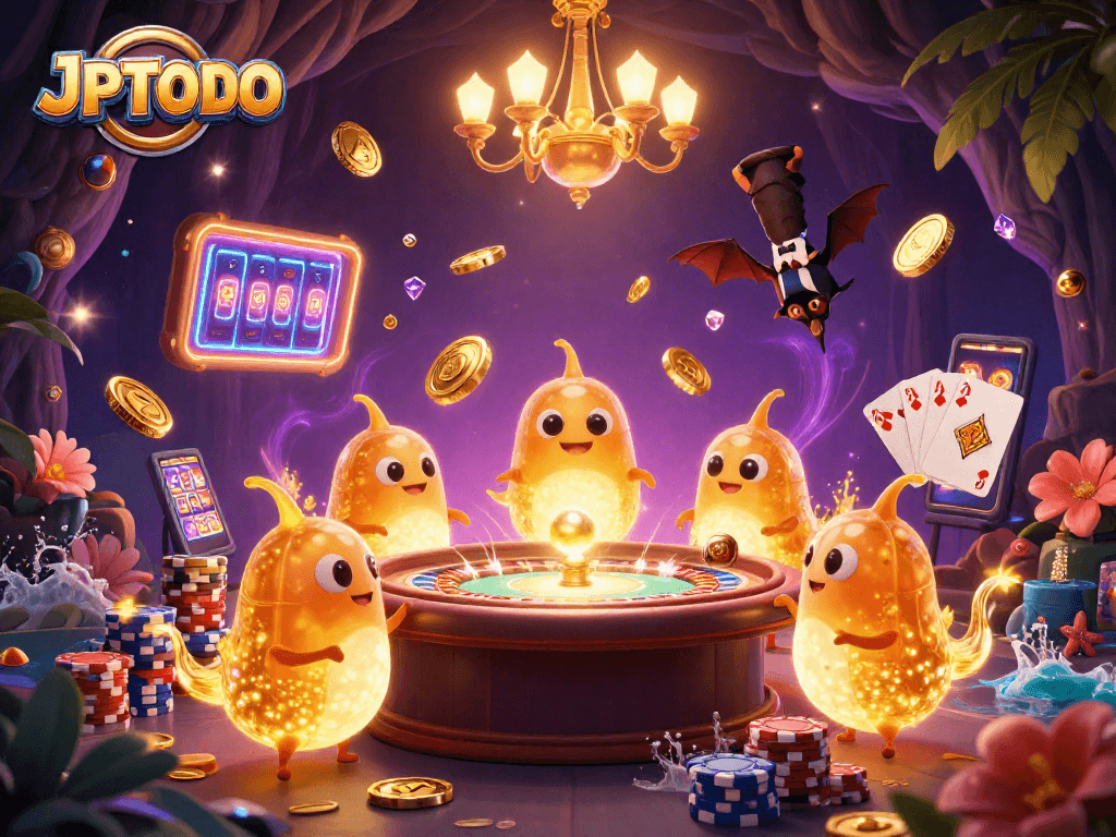 Experience the thrill of JPTOTO in a dazzling cave casino illuminated by bioluminescent glowworms, featuring vibrant game elements.