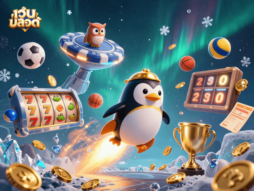 Experience เว็บสล็อต thrills with the dynamic penguin launching toward a jackpot in a vibrant casino universe.