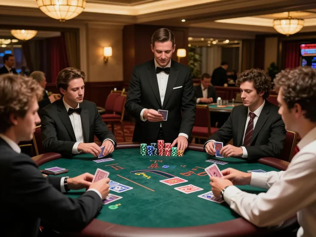 winstrike69 players engaged in strategic blackjack at a luxurious casino table
