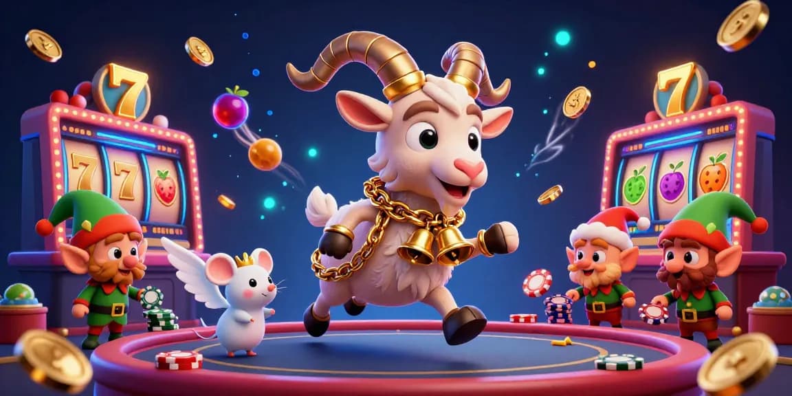 Hit thrilling poker games at a lively slot casino with festive characters and dynamic elements