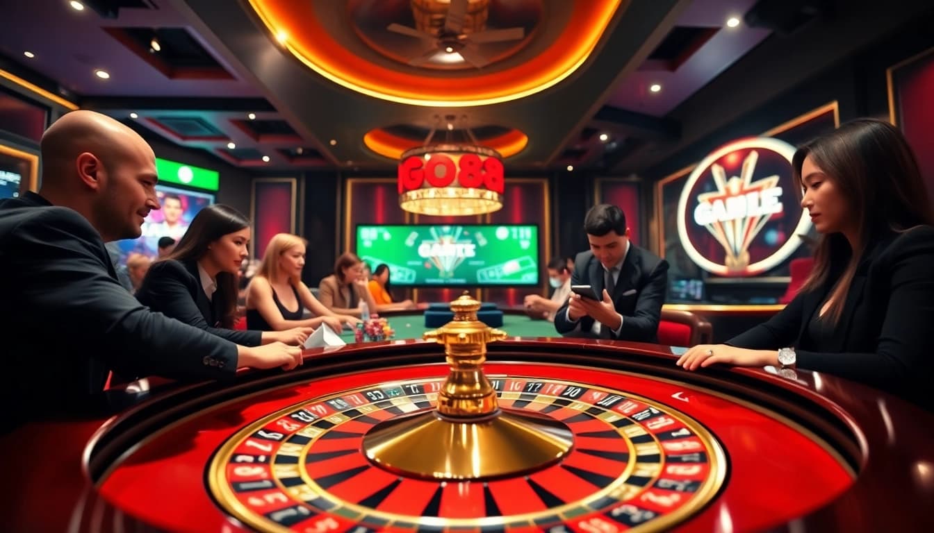 Go88.bio showcases an engaging online gaming atmosphere with players at a roulette table, emphasizing excitement and trust in gaming.