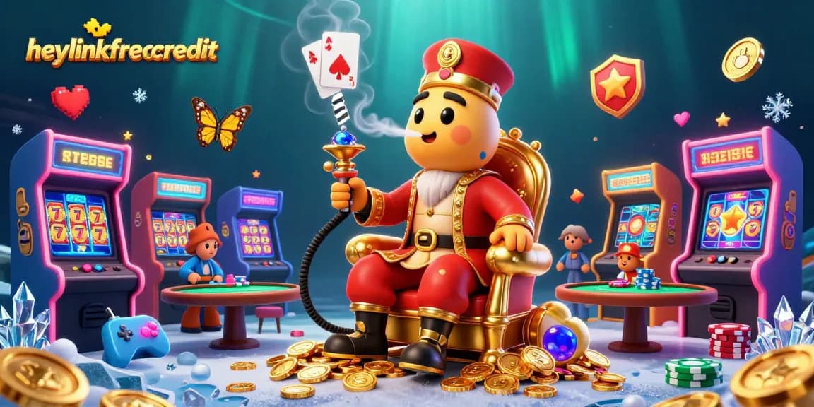 heylinkfreecredit showcases an engaging casino illustration featuring an enormous cartoon caterpillar and gaming elements.
