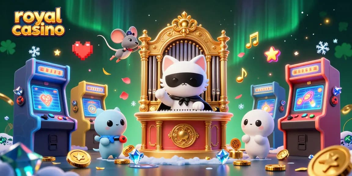 Experience the excitement of royal casino gaming with colorful arcade elements and vibrant characters.