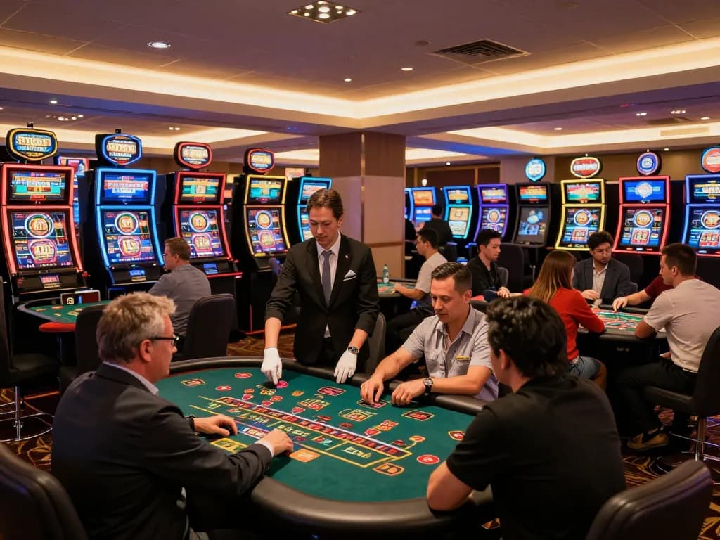 RR88 players engaging in thrilling table games at a vibrant casino.