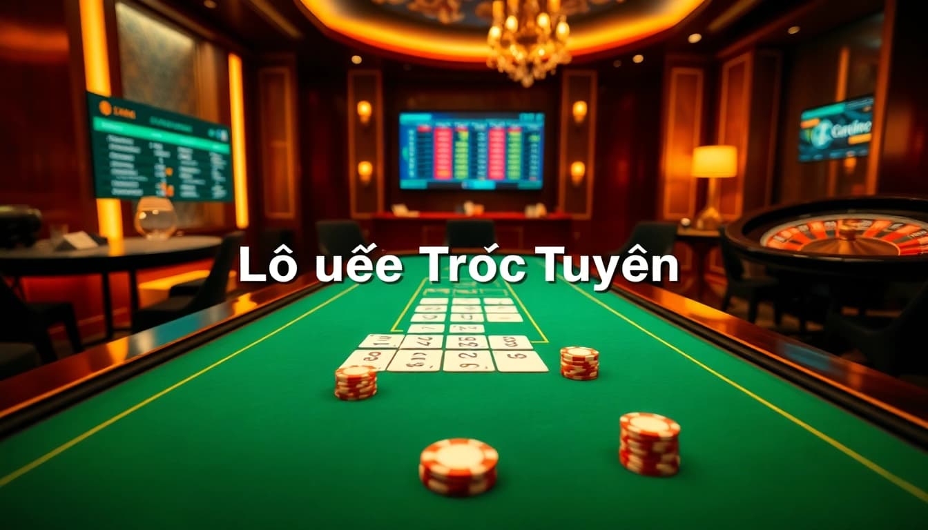 Lô Đề Trực Tuyến betting at a luxurious casino table with cards, chips, and a roulette wheel.