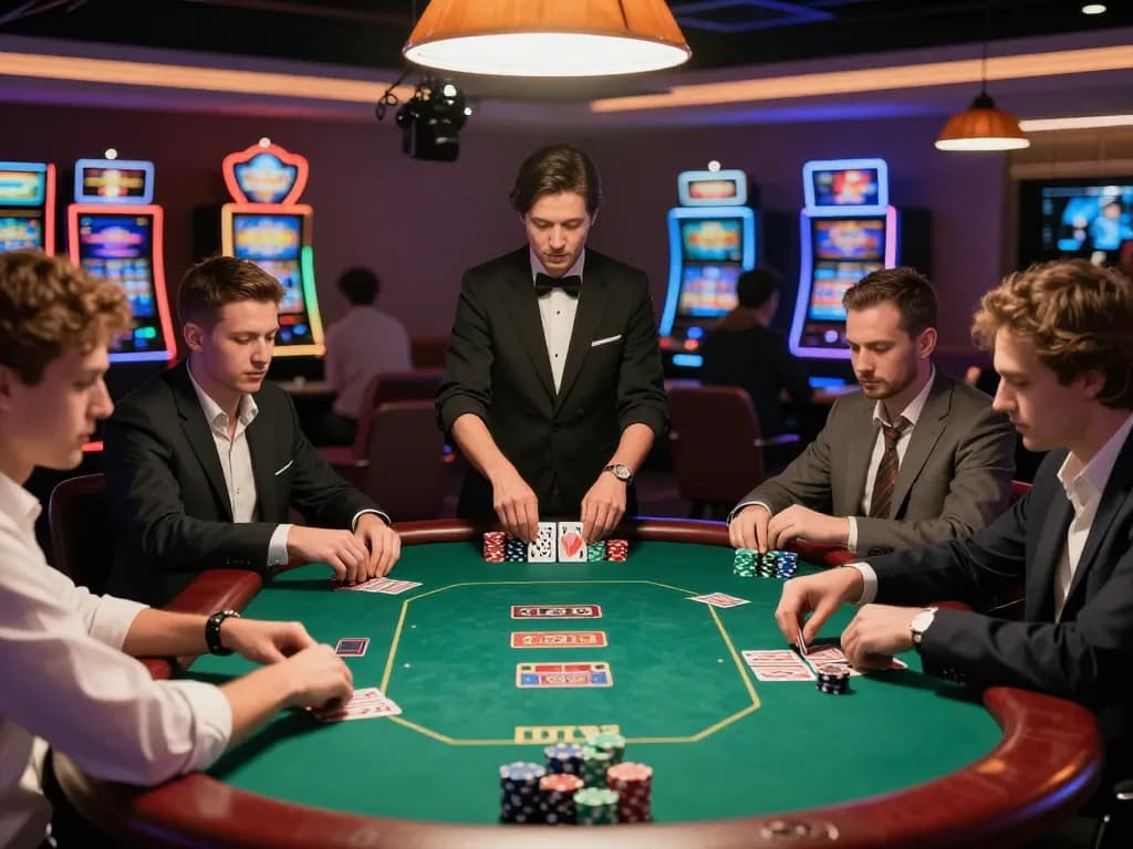 Players strategizing in a poker game while enjoying the latest from f8beta2 platform, showcasing gambling excitement.