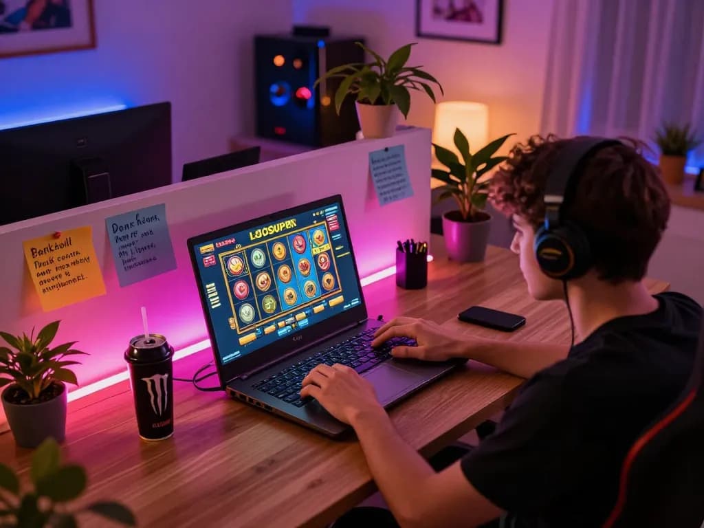 Engaging gameplay on LGOSUPER as a player manages bankroll and strategies at their gaming desk