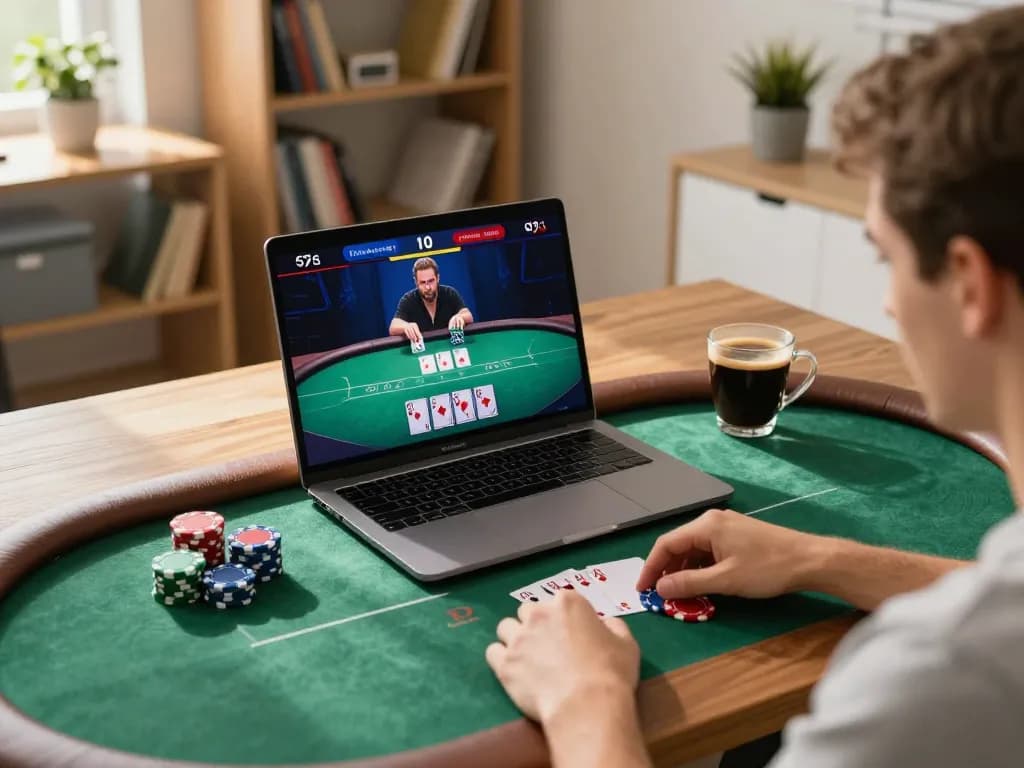 Player engaging in online poker at webnk88, showcasing interactive live dealer gameplay and cozy atmosphere.