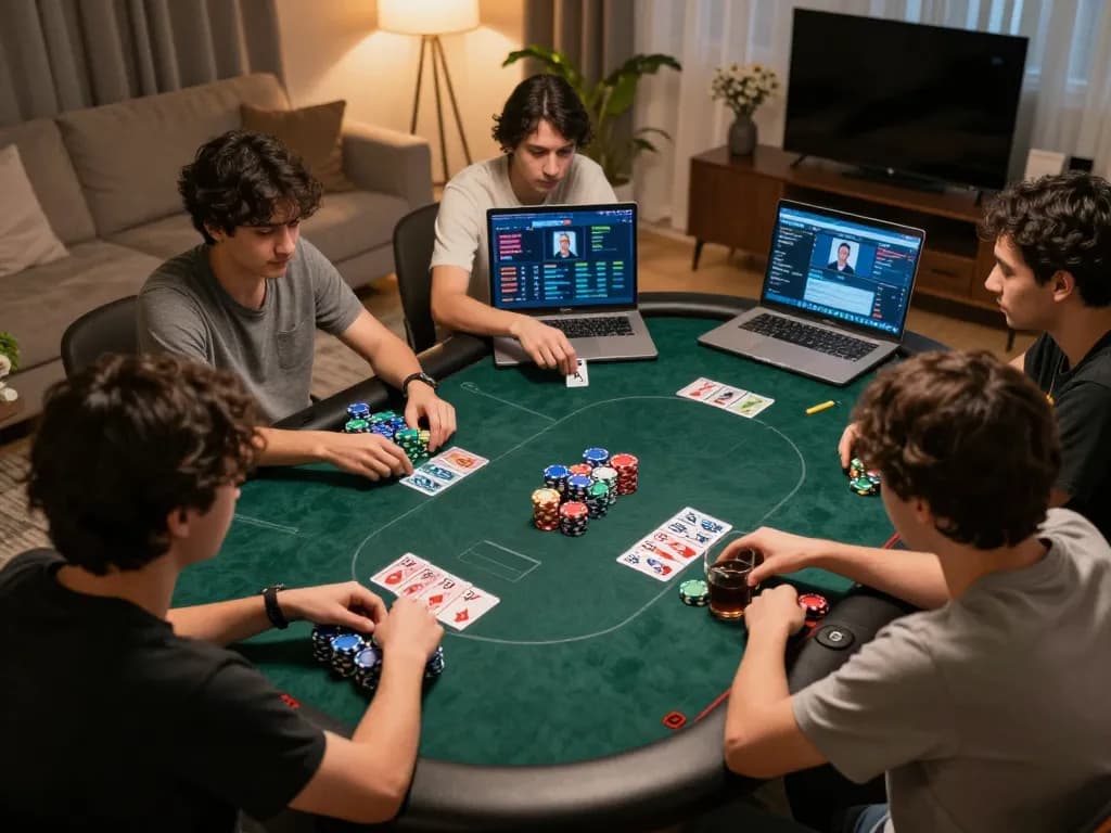 Engaged players at an online poker table via https://rr888.shopping/, celebrating wins and strategic gameplay.