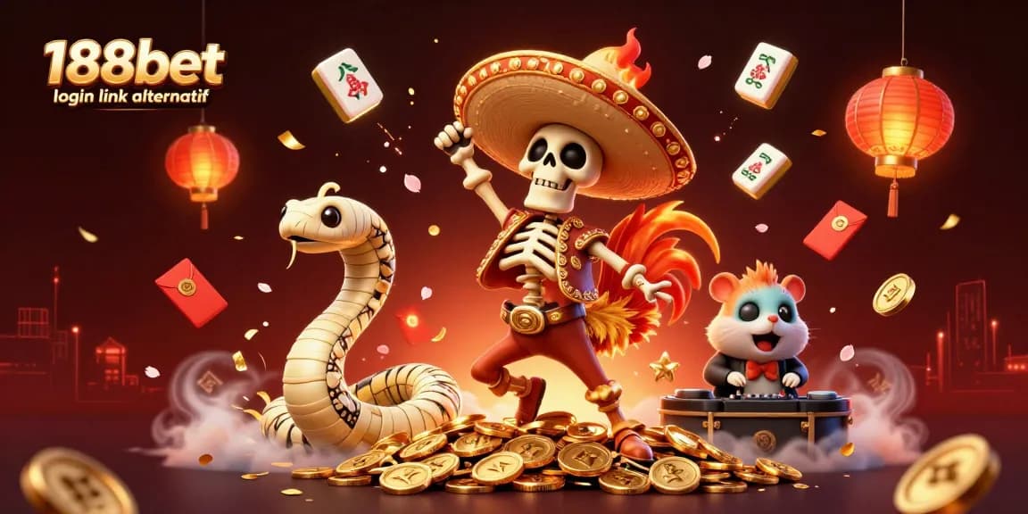 Keberuntungan dengan 188bet login link alternatif saat bermain di kasino dengan karakter ceria dan elemen kebudayaan.