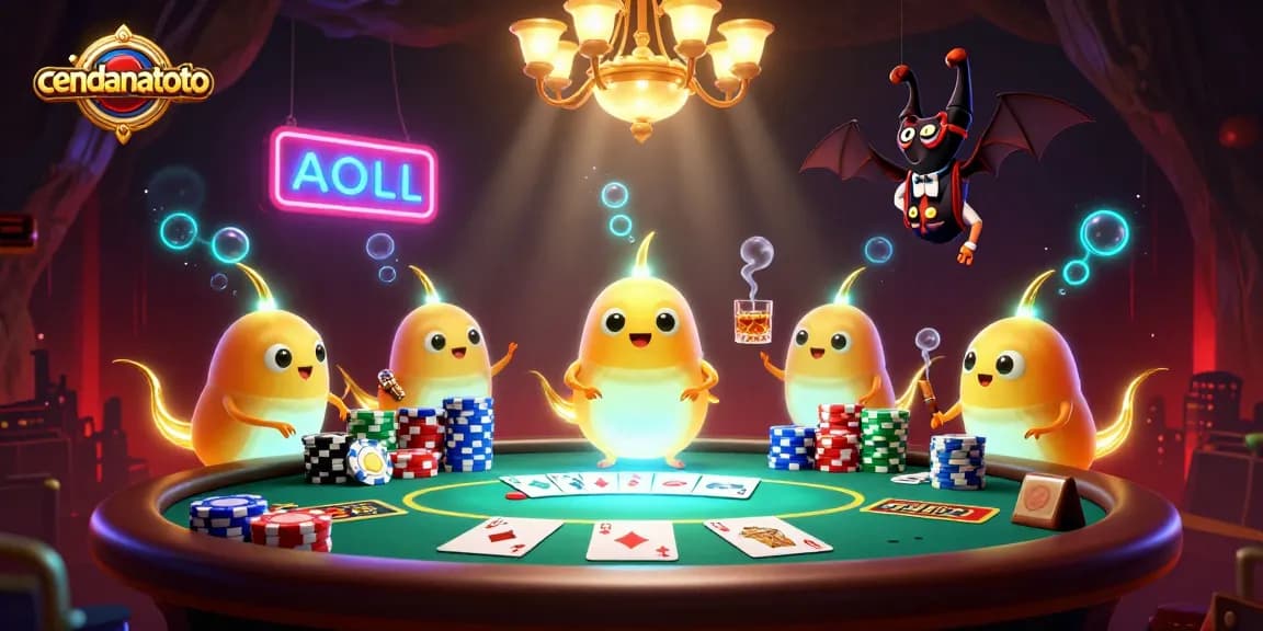 Experience vibrant casino action at cendanatoto with glowing glowworms and a bat dealer in a lively scene.